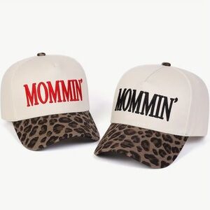 Mommin’ Cream and Leopard Snapback Hat With Black or Red Print